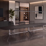 ICF Notable Meeting Height-Adjustable Electrified Conference Table Notable Meeting conference table in an office environment