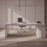 Nowy Styl Erange Desk Freestanding Slab-Leg Base Fixed RC Rounded-Corner Top office arrangement