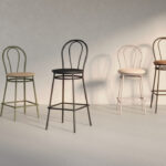 Nowy Styl Tulipan Hocker 4-Leg Frame Metal Back Upholstered Bar Stool