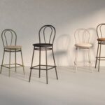 Nowy Styl Tulipan Hocker 4-Leg Frame Metal Back Upholstered Bar Stool
