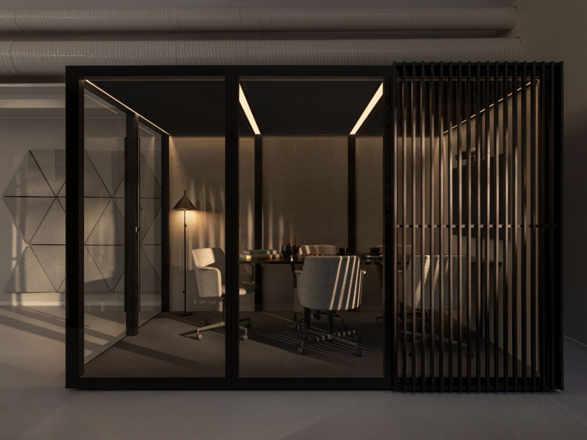 Abstracta Zen Pod in a modern workplace, creating a calm setting for focused work and meetings.