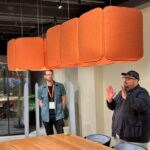 BuzziSpace Buzzichicle Light Round Pendant Prismatic Diffuser Acoustic Light BuzziChicle pendant in a studio setting