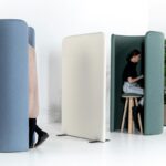 BuzziSpace Stand-Up Workstation Integrated Worktop Acoustic Privacy Booth front view